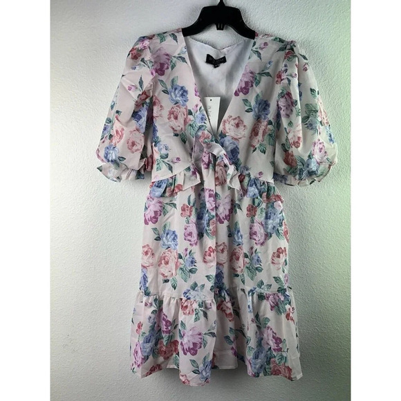 In The Style Maternity Darby Dress Puff Sleeve Multi US 6- UK 10 New - Picture 4 of 16